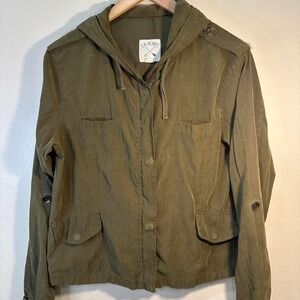 Khaki green military jacket with hoodie Large
